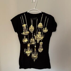 Black Tee with Gold Chandelier Print